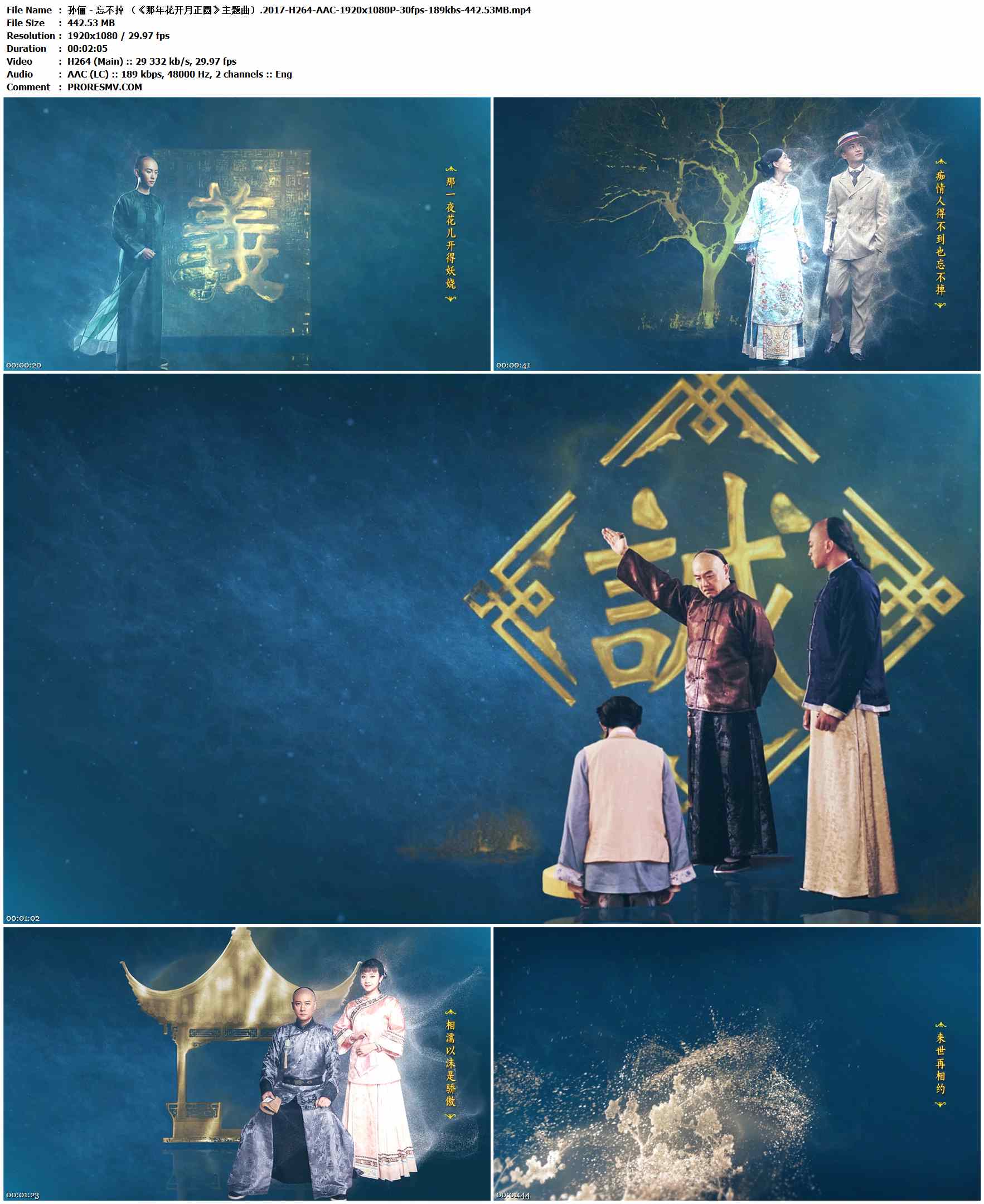 孙俪 - 忘不掉 （《那年花开月正圆》主题曲）.2017-H264-AAC-1920x1080P-30fps-189kbs-442.53MB官方MV_高清MV